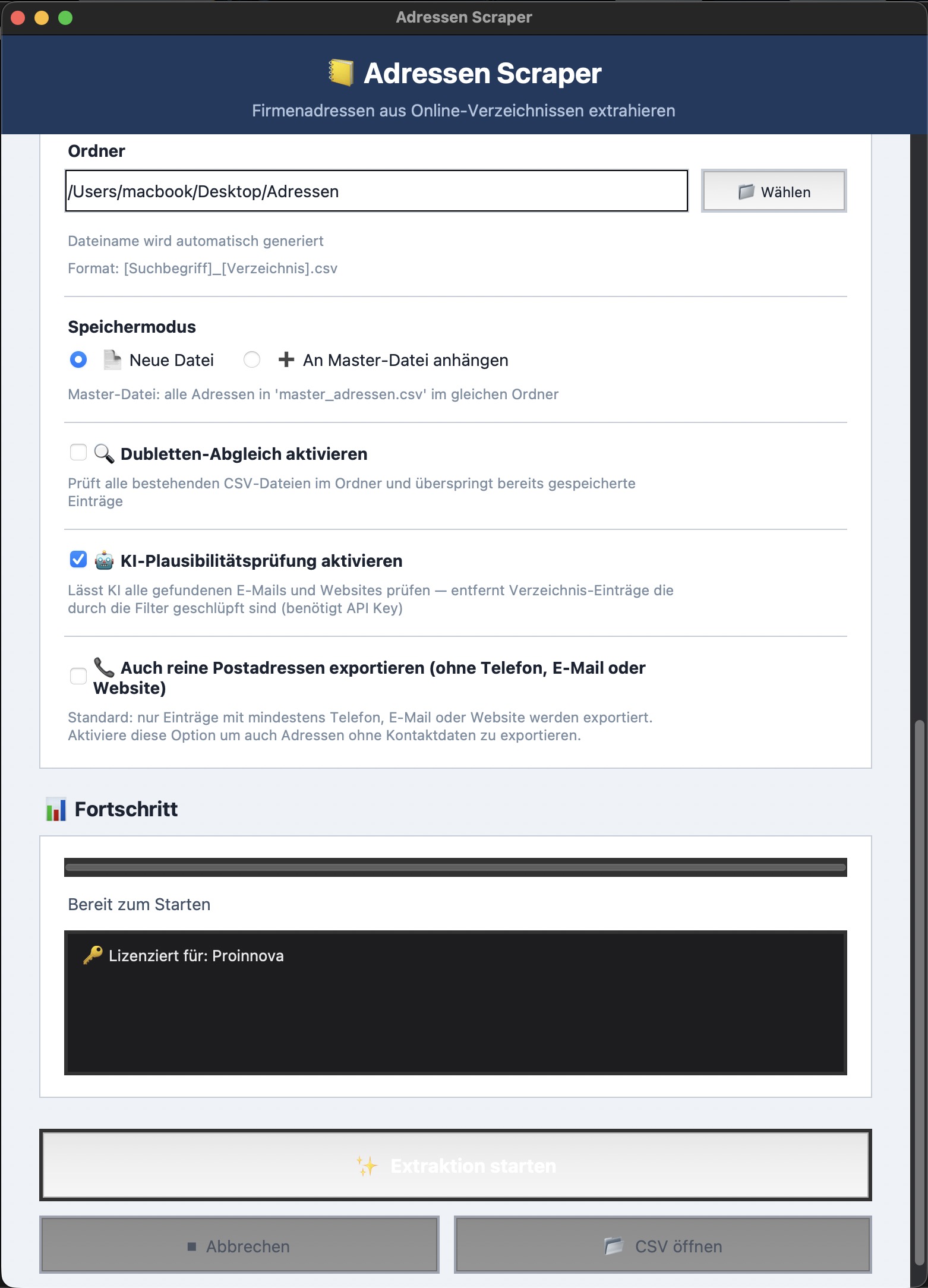 Erweiterte Optionen mit Dubletten-Abgleich und KI-Plausibilitätsprüfung